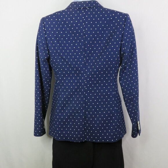 Banana Republic Blazer Womens 2 Petite Blue Polka Dot Cotton Blend Jacket Suit - Picture 5 of 12